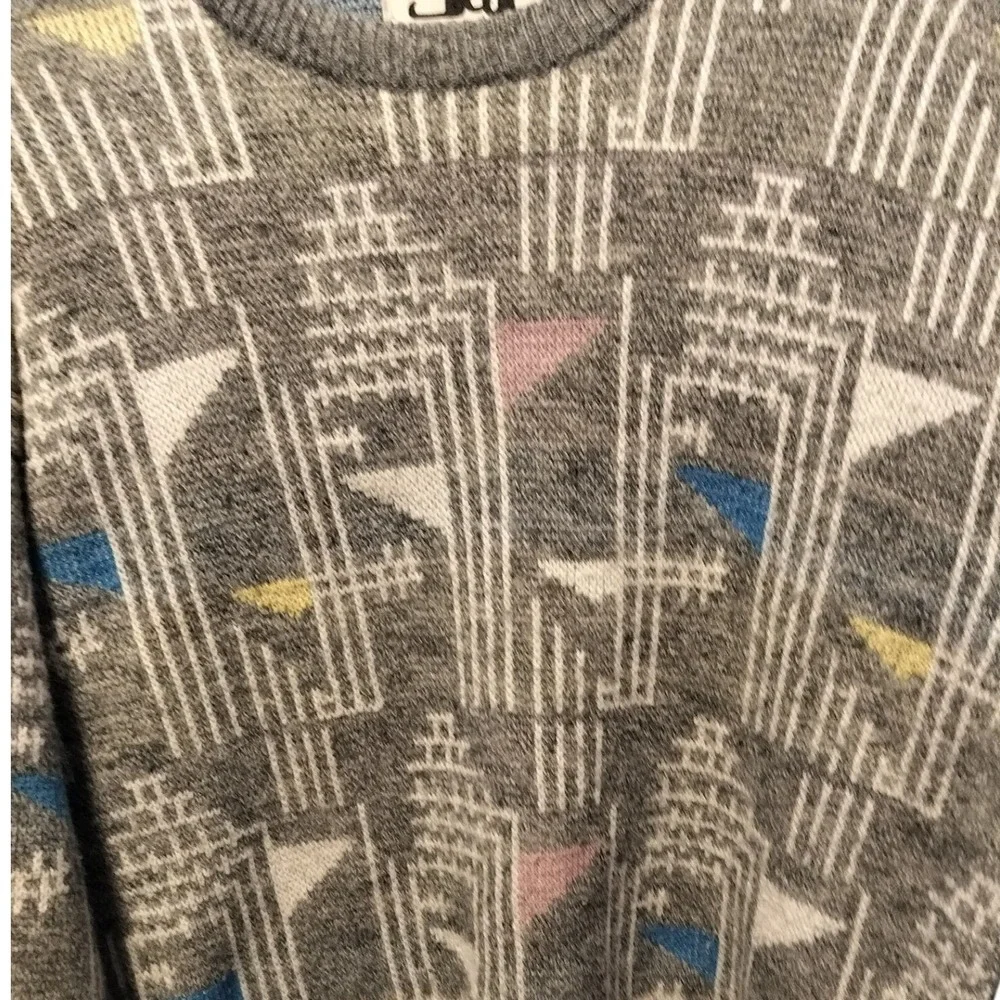 JED Vintage 80s Geometric Pattern Grandpacore Crew Neck Sweater Men's‎ Large